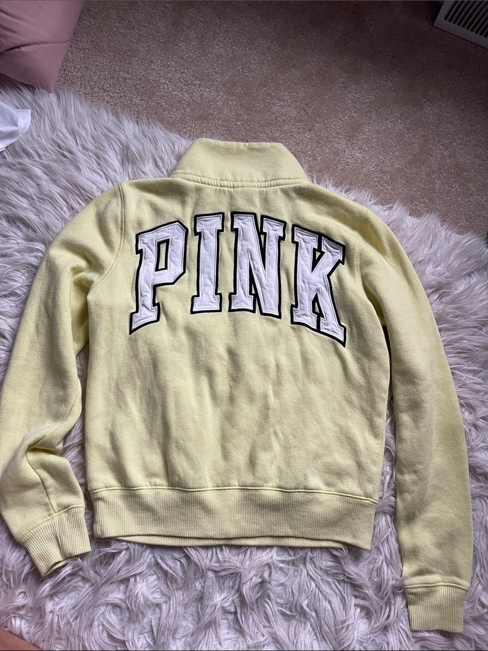 PINK Victoria's Secret Pale Yellow Logo Fleece Jacket